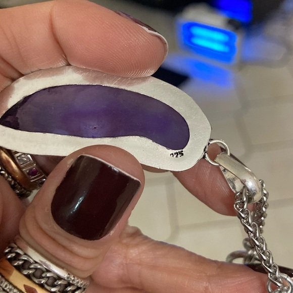 925 sterling silver overlay Purple agate slice gemstone charm boho necklace . - Picture 11 of 16